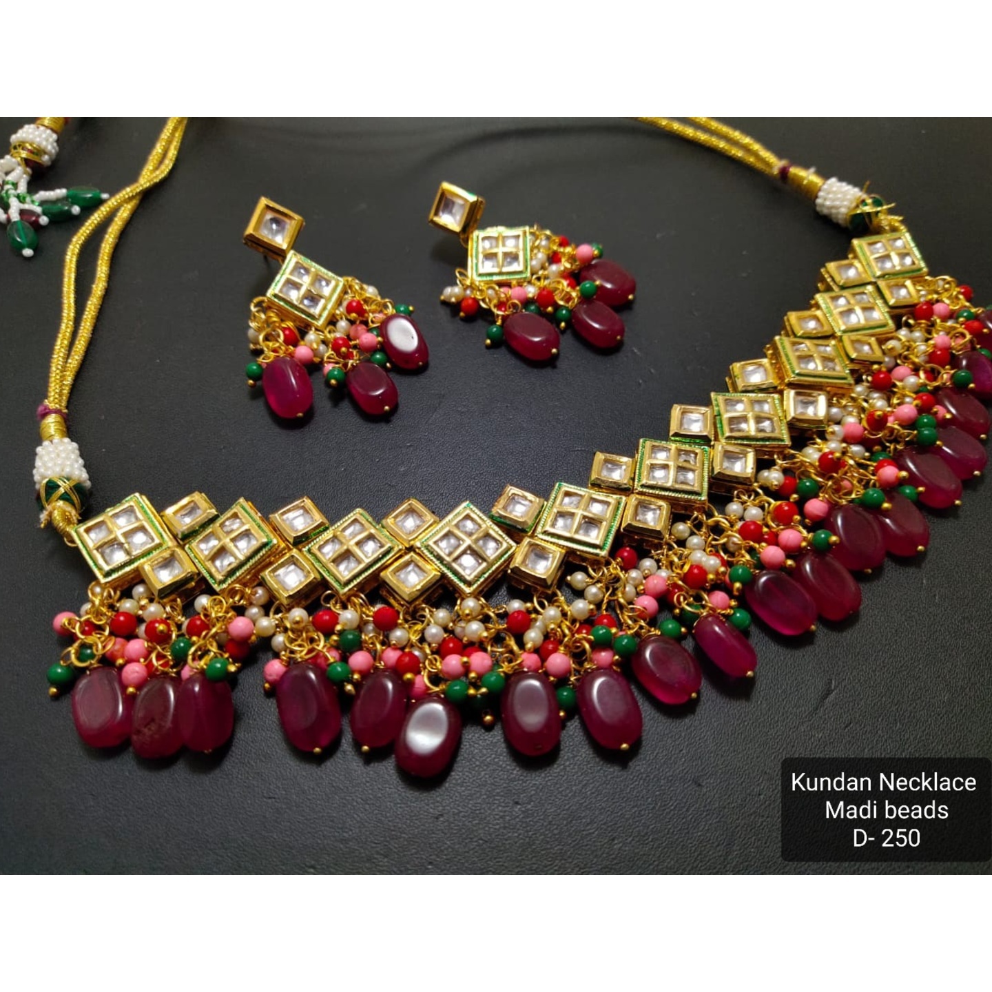 Maroon Square Agate High Quality Kundan Necklace Set
