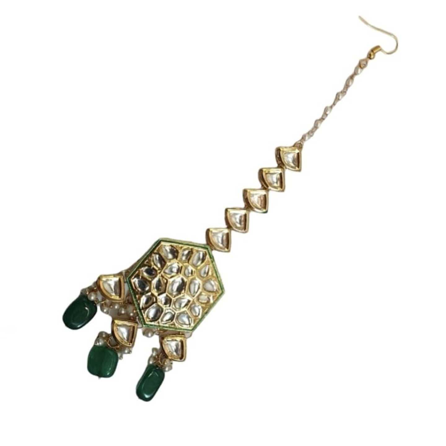 Green Stone Gold Plated Kundan Tikka
