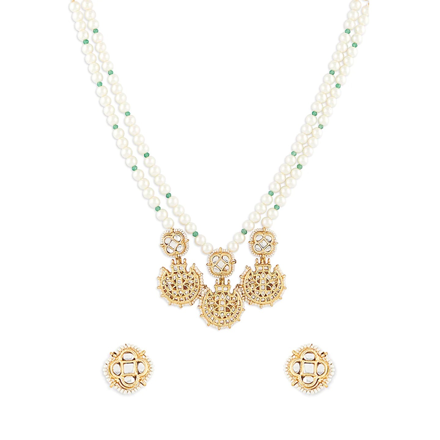 Gold Finish Shell Pearl & Beaded Necklace Set With Earring