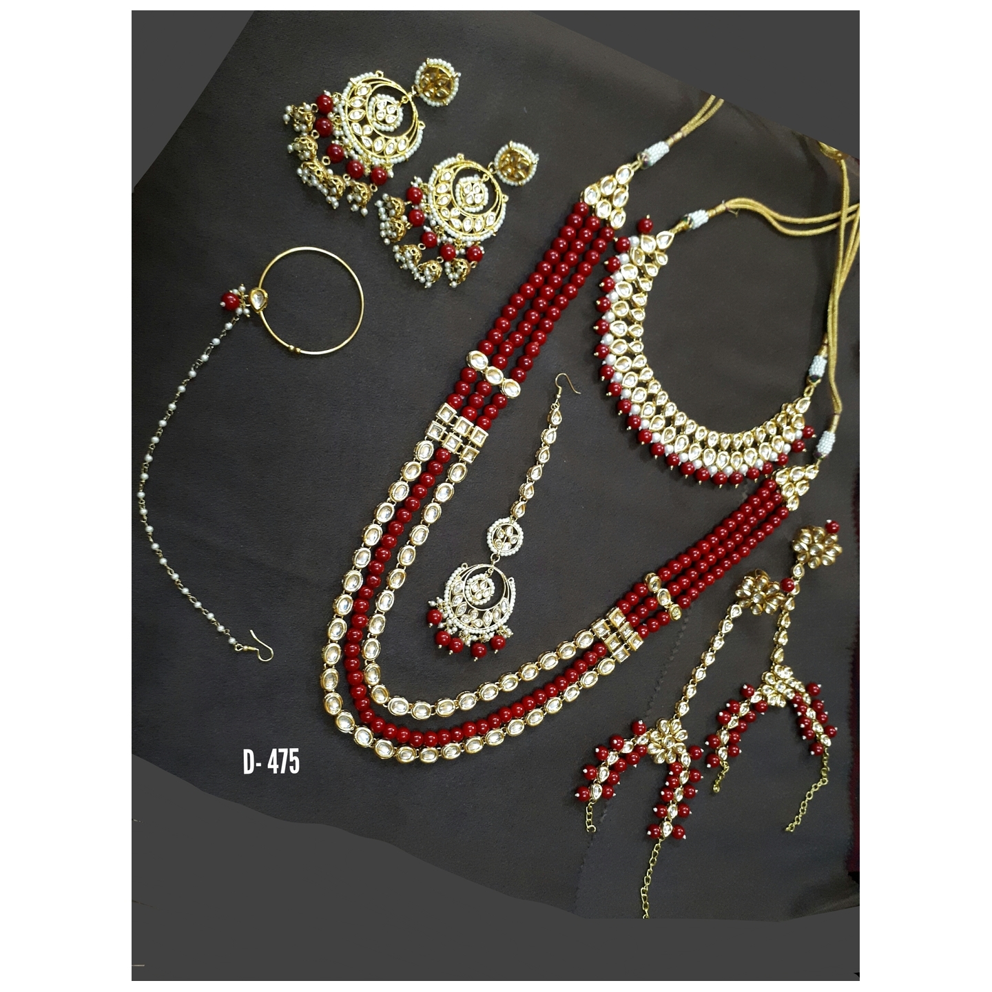 High Quality Kundan Polki Full Bridal Set with Ruby Maroon Onyx Stones