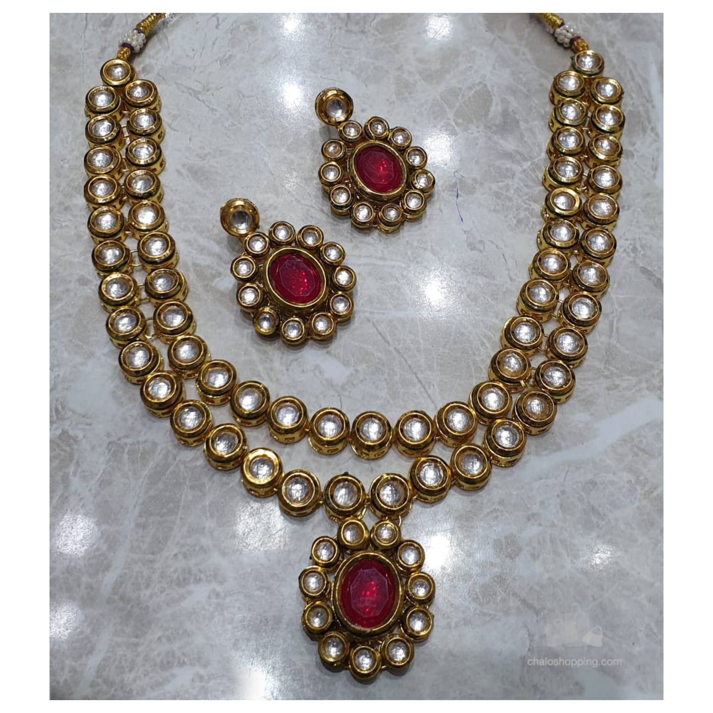 Red Stone Kundan Necklace Set