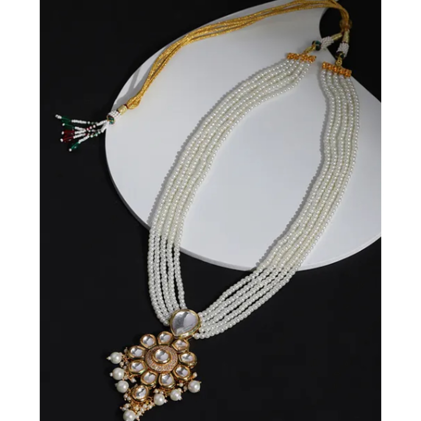Gold Plated Kundan Beaded Necklace With Pearls
