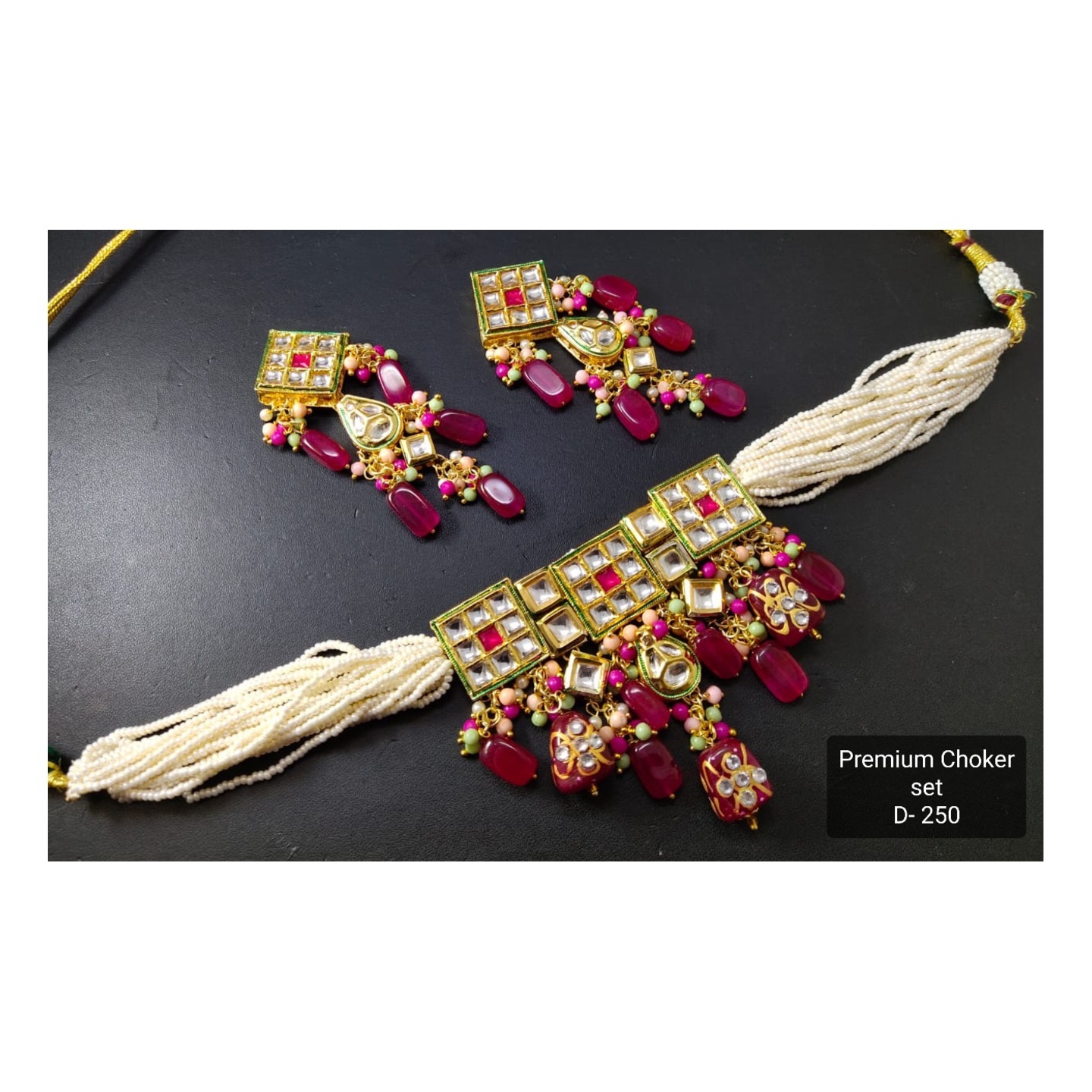 Kundan White Rani Colour Choker with Earrings