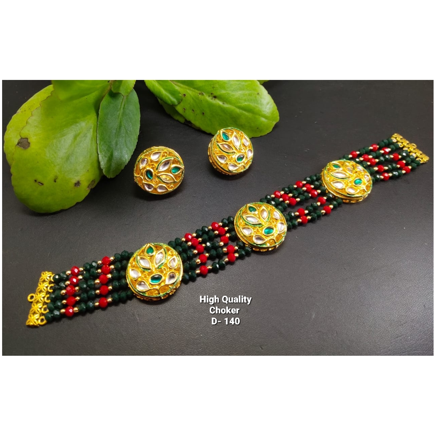 Kundan Choker Black Red with Earrings