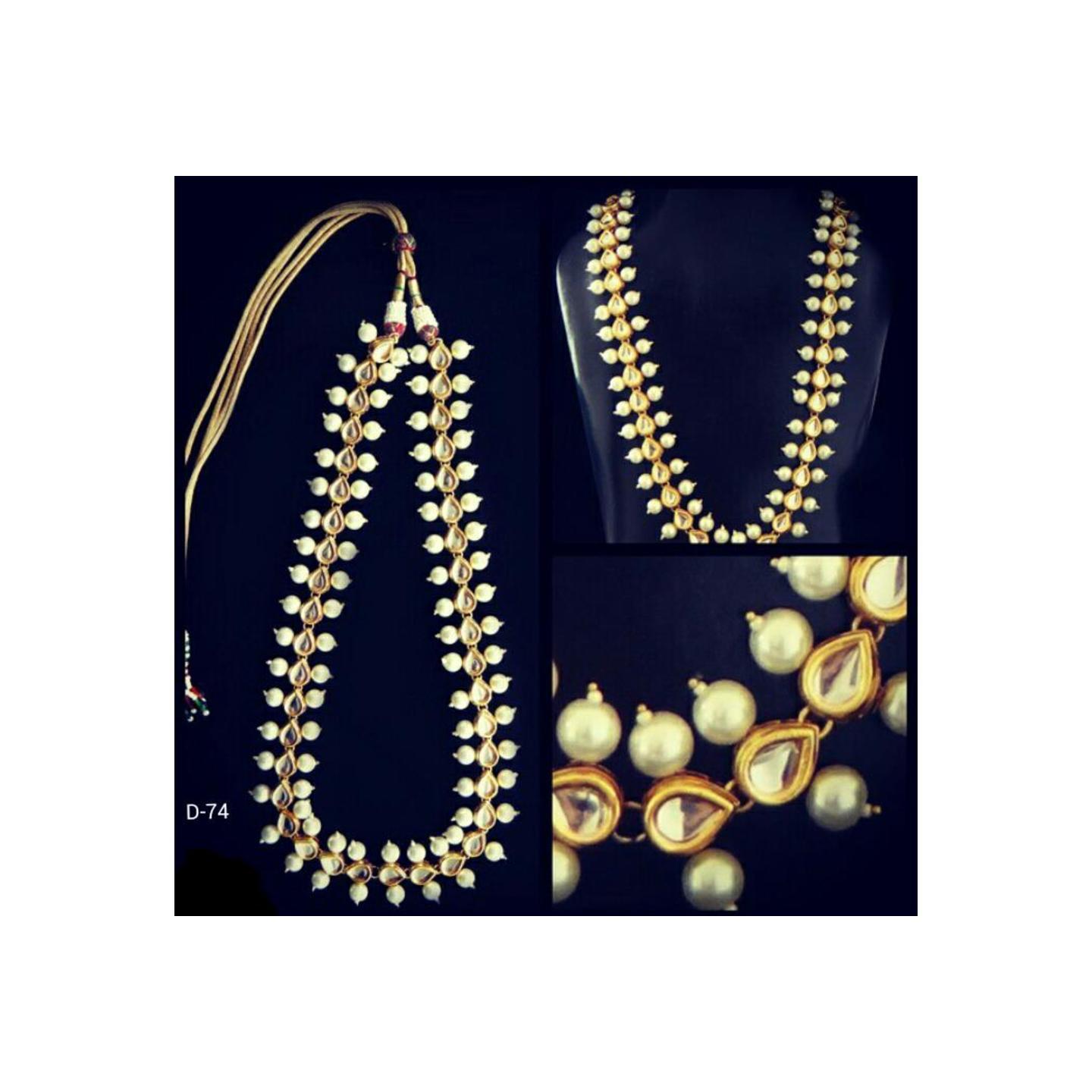 Multi Layer Kundan Long Set White Onyx Pearl