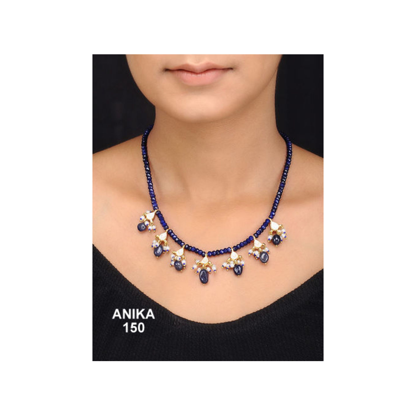 Kundan Necklace Blue Onyx Pearl