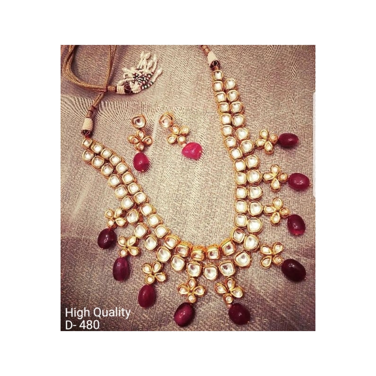 High Quality Kundan Long Set With Earring Ruby Red Onyx Stone