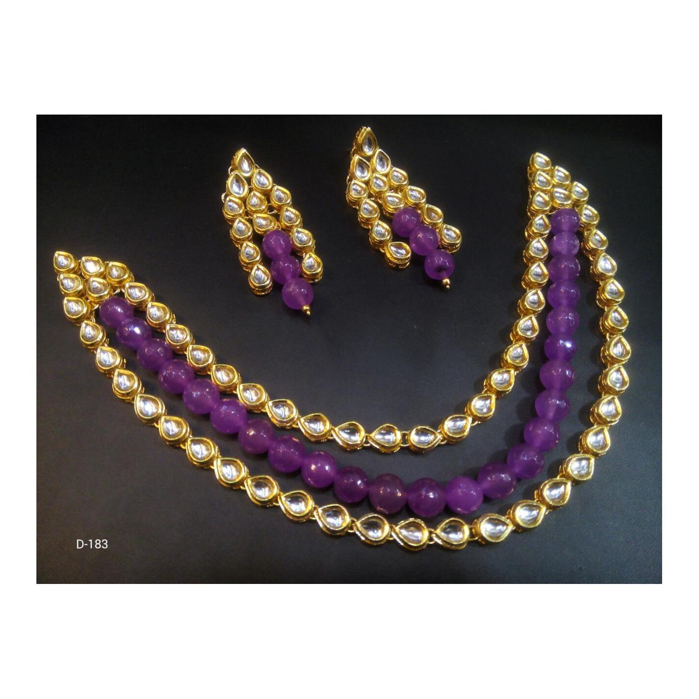 Kundan Double Layer Necklace With Earring Purple Stone