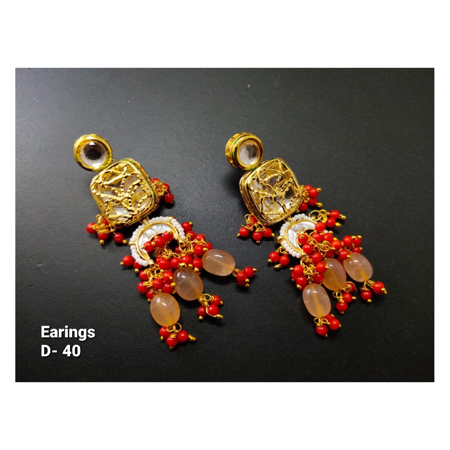 Kundan Earring With Orange Onyx