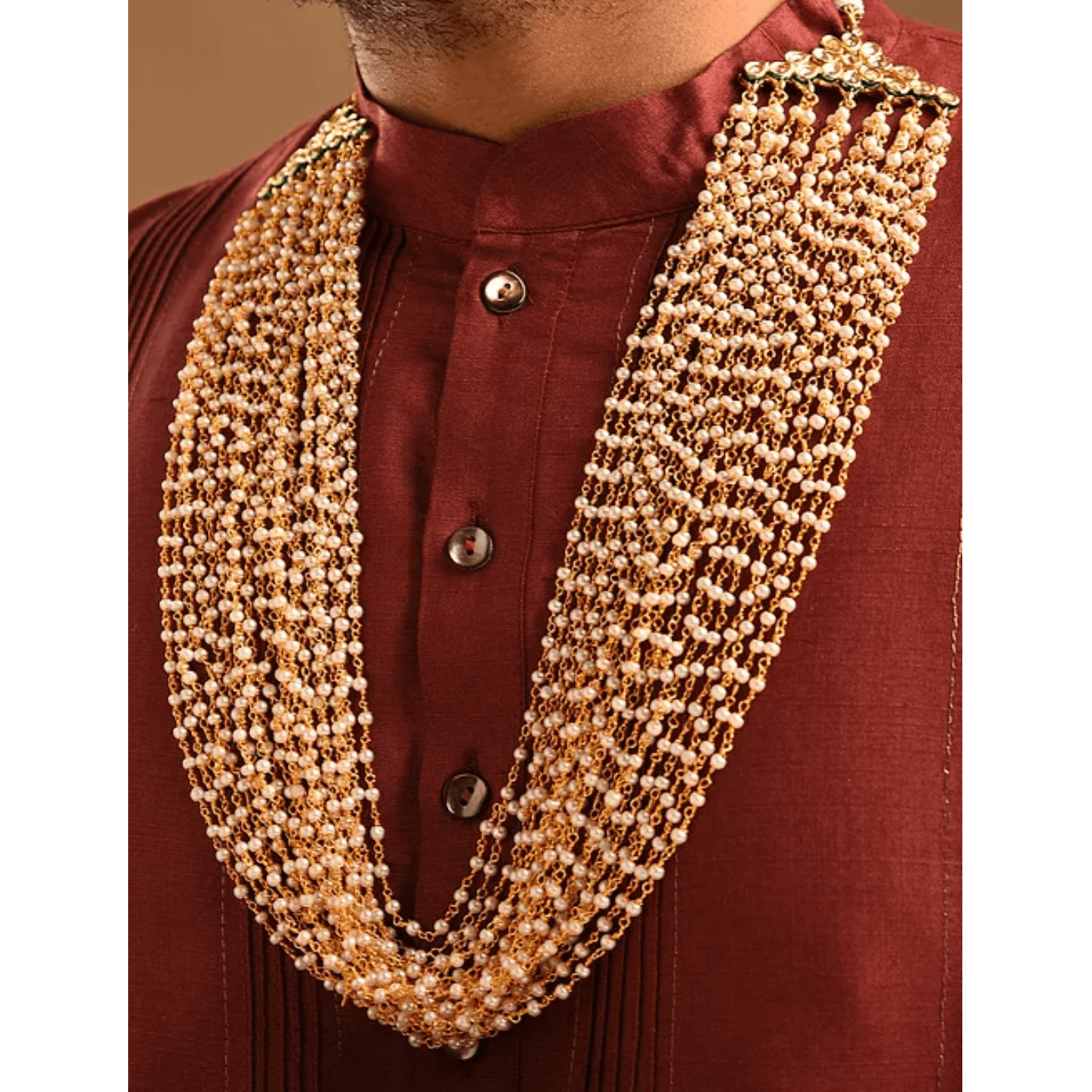 Jaipuri Laachi White Pearl Necklace for Men