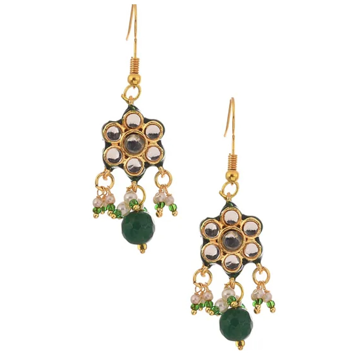 Green Gold Tone Kundan Earring For Kids