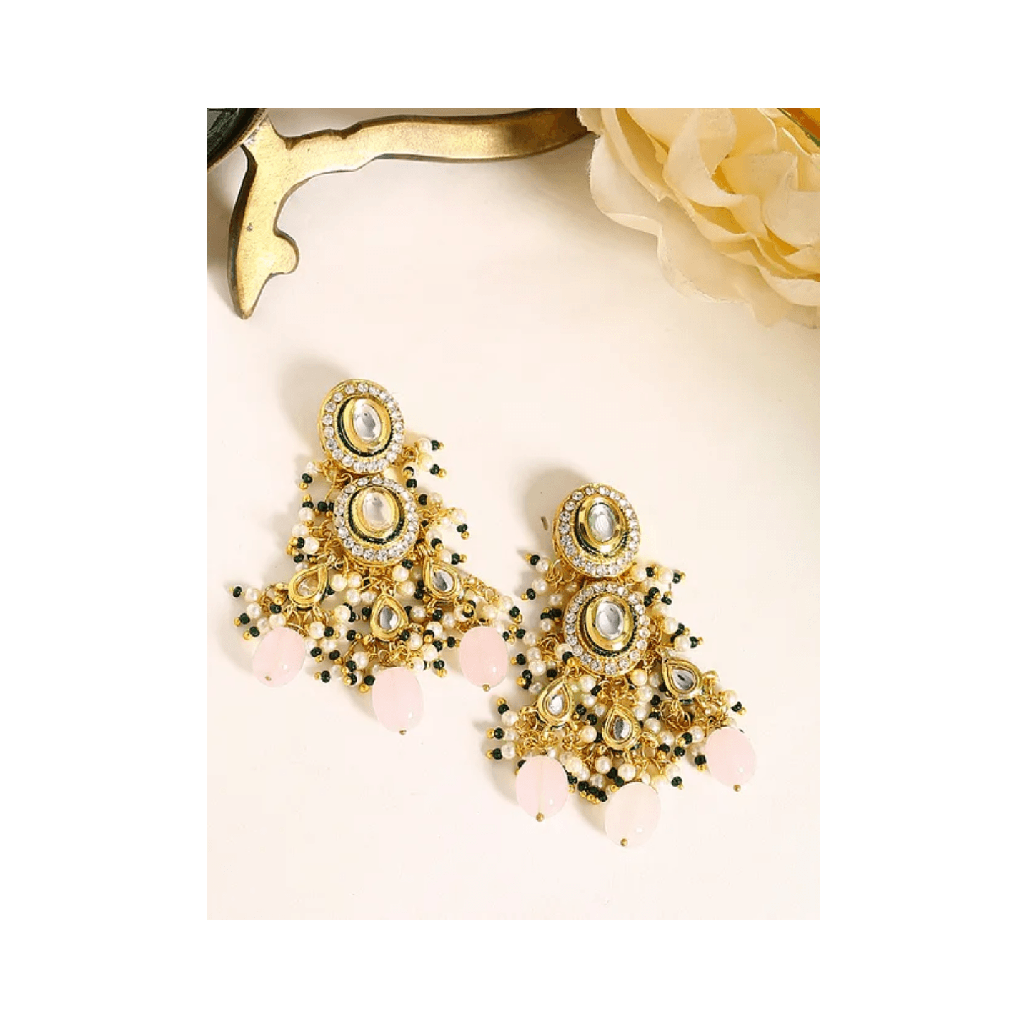 Pink Gold Tone Kundan Earring
