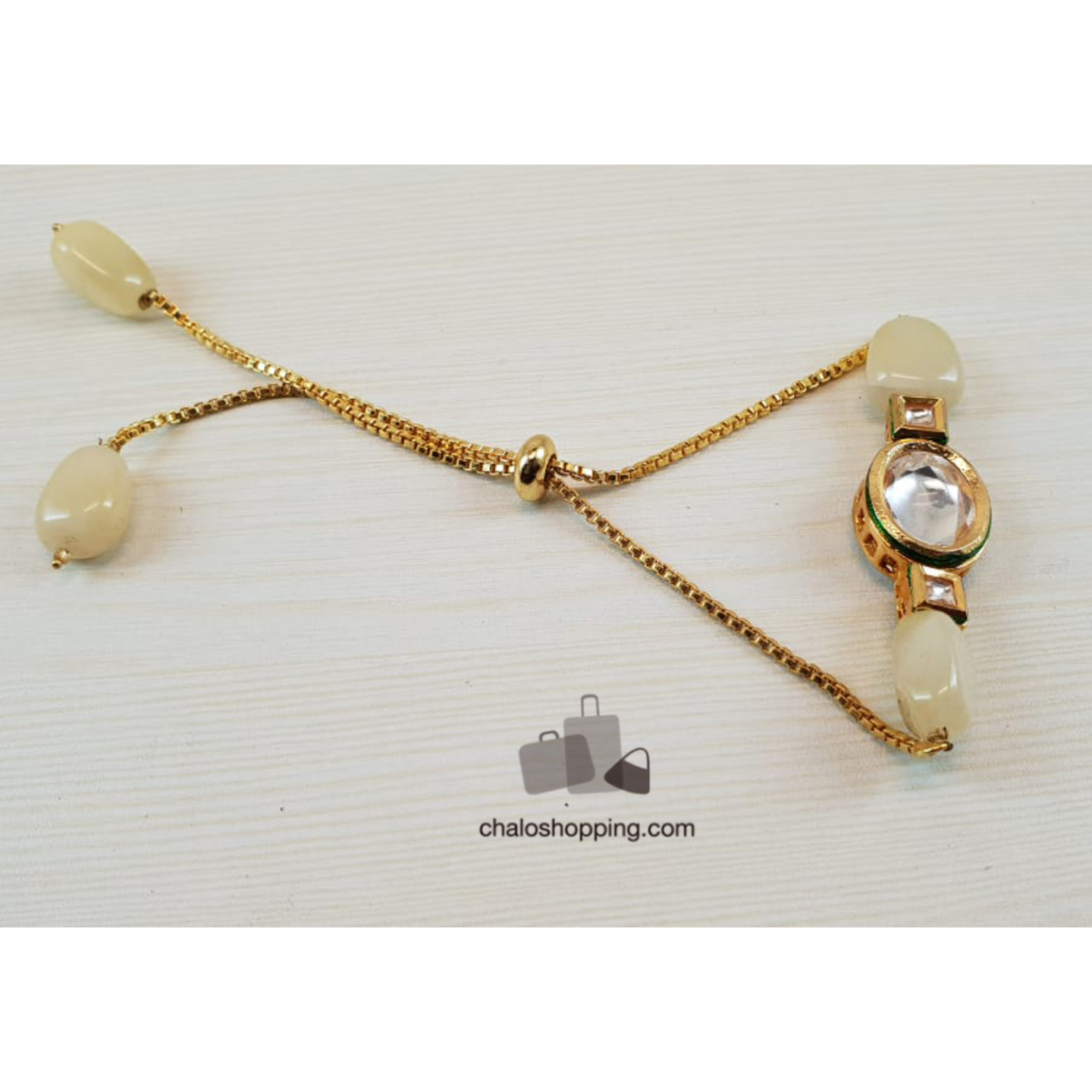 Onyx Stone Kundan Chain Bracelet - Yellow Onyx