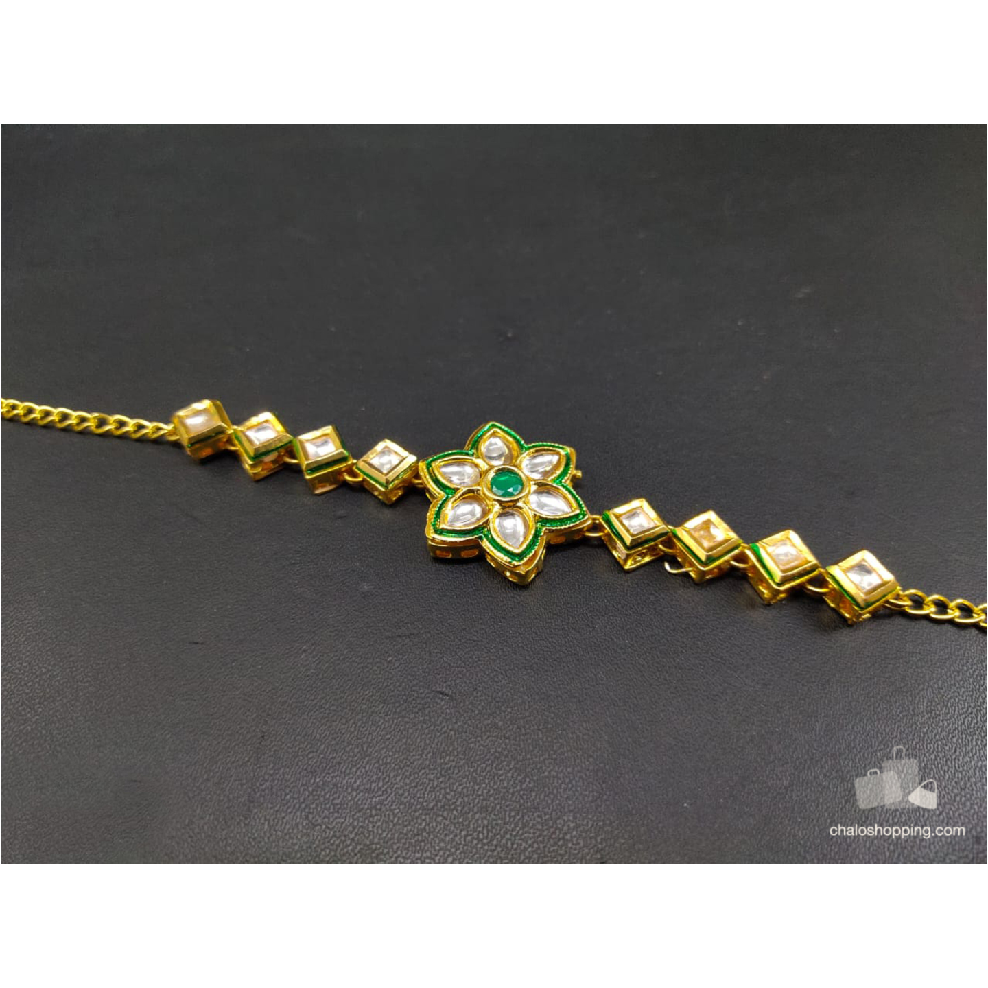High Quality Flower Kundan Bracelet Green