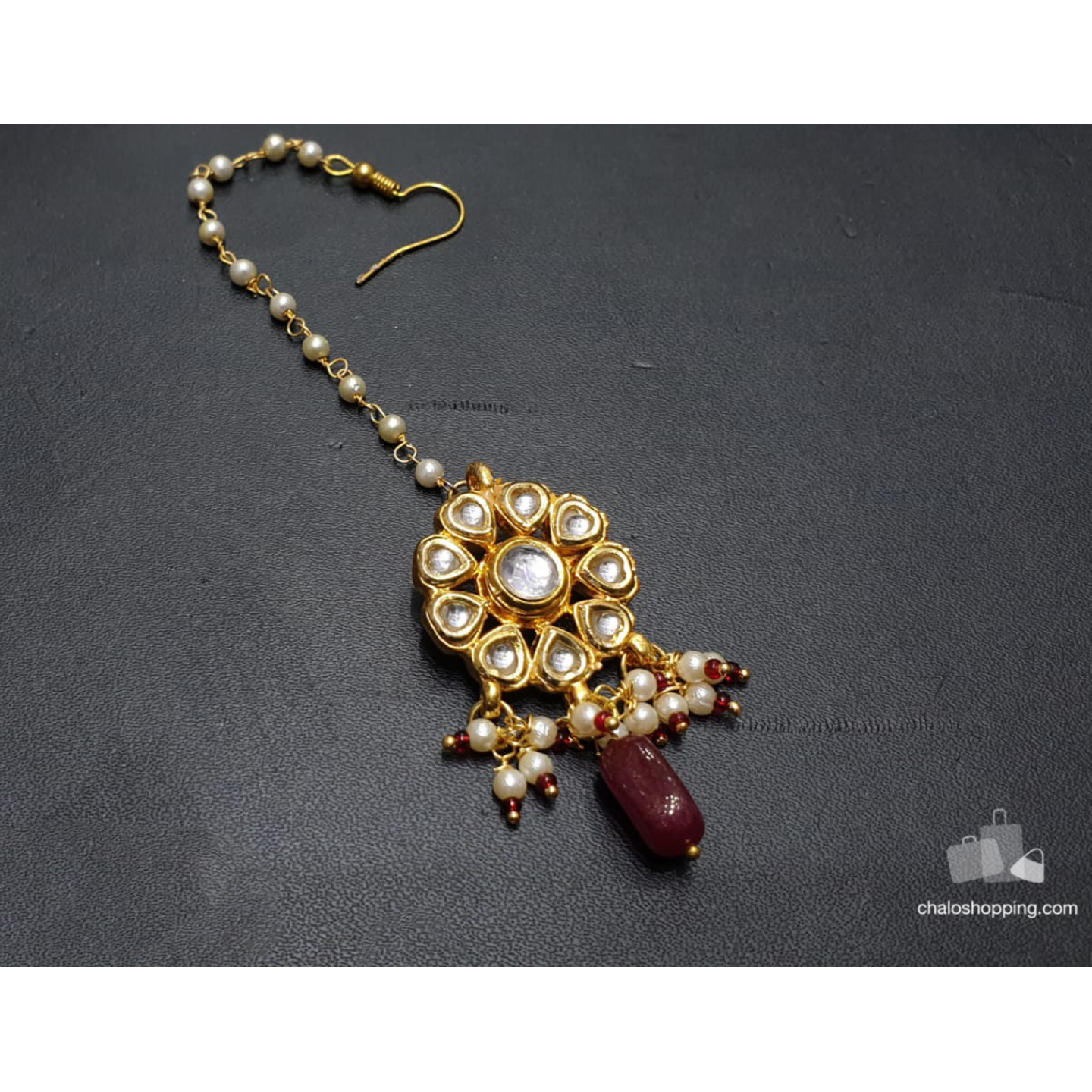 Red Stone Kundan Maangtika
