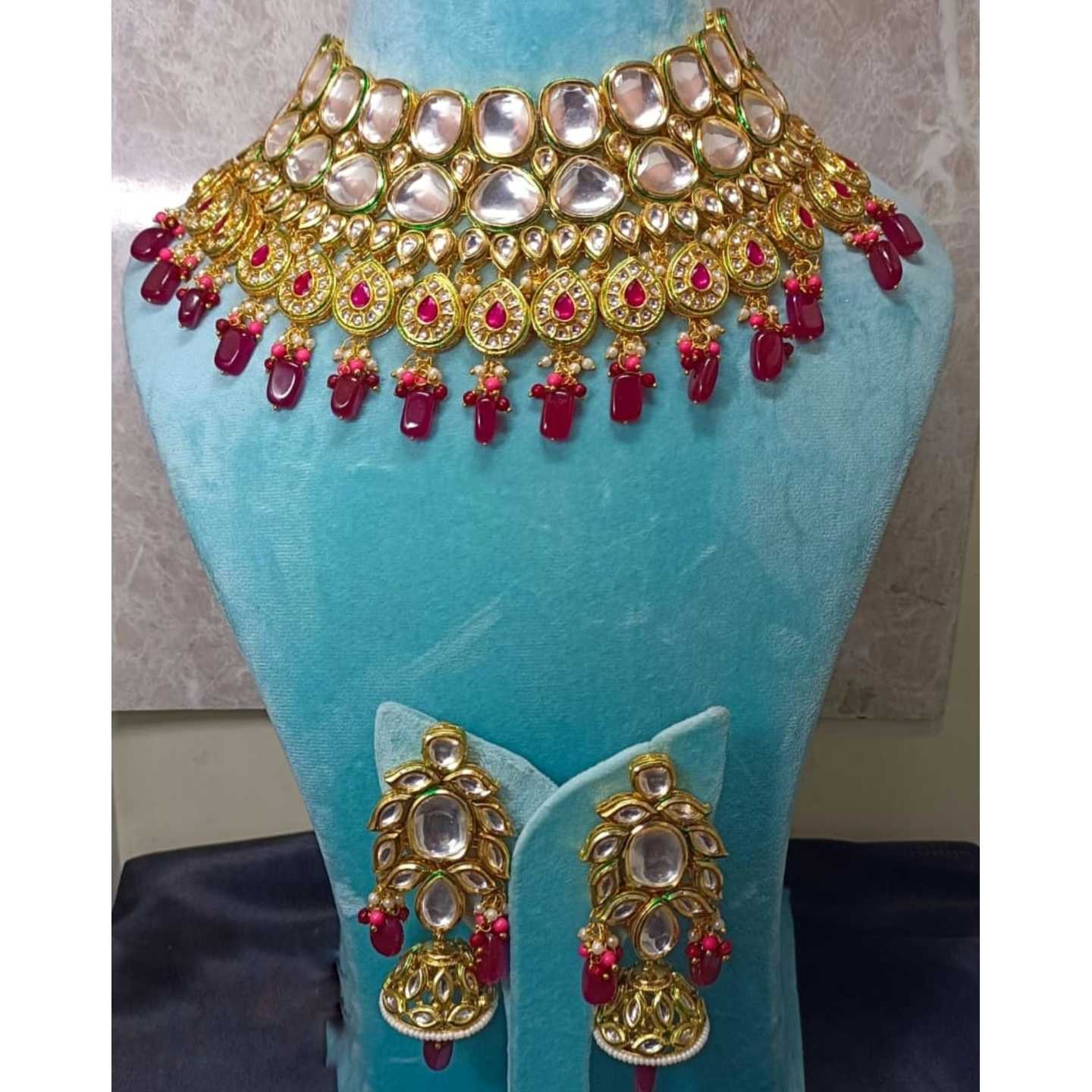 High Quality Kundan Necklace Set With Earring Onyx Stone