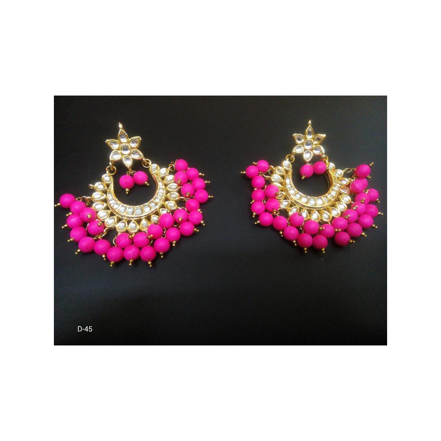 Kundan Earring Pink Onyx Pearl 053