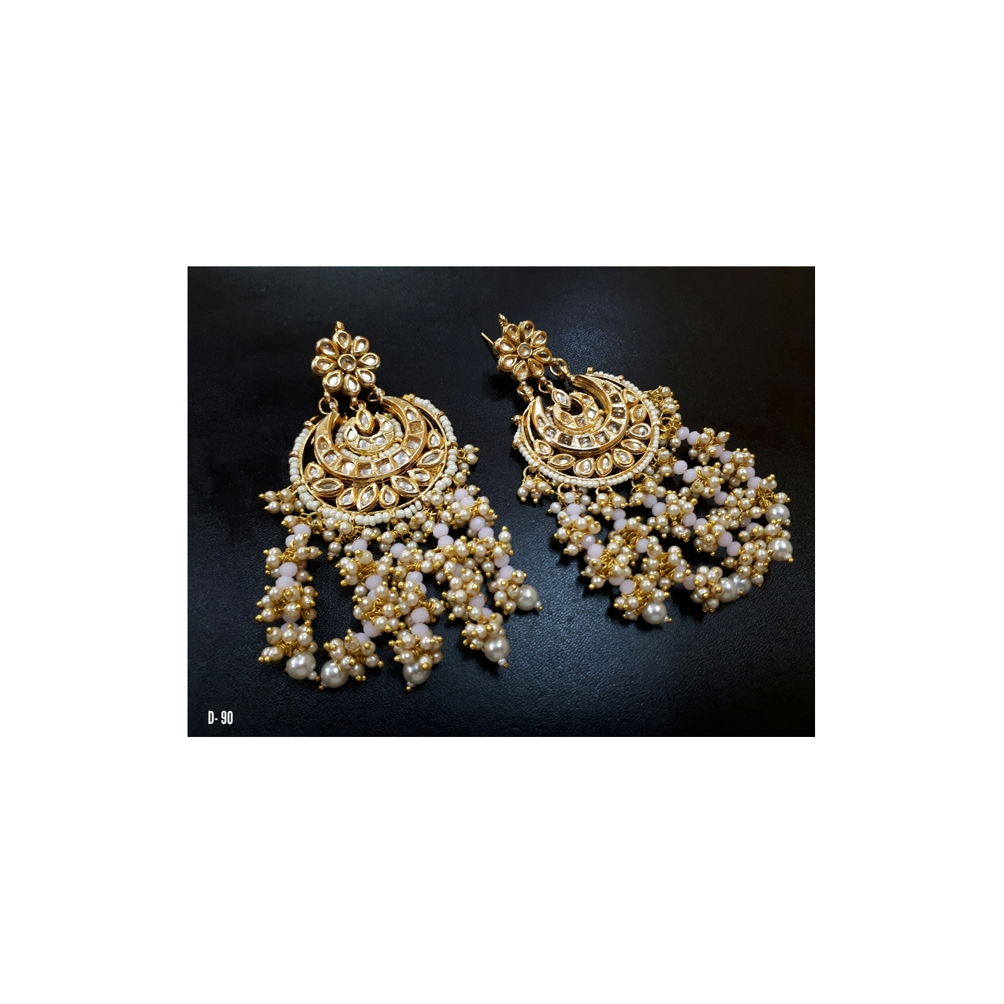 Kundan Earring 0229 White Onyx Pearl