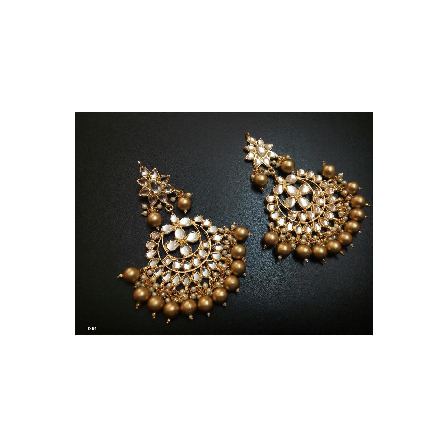 Kundan Earring 0166 Golden Onyx pearl