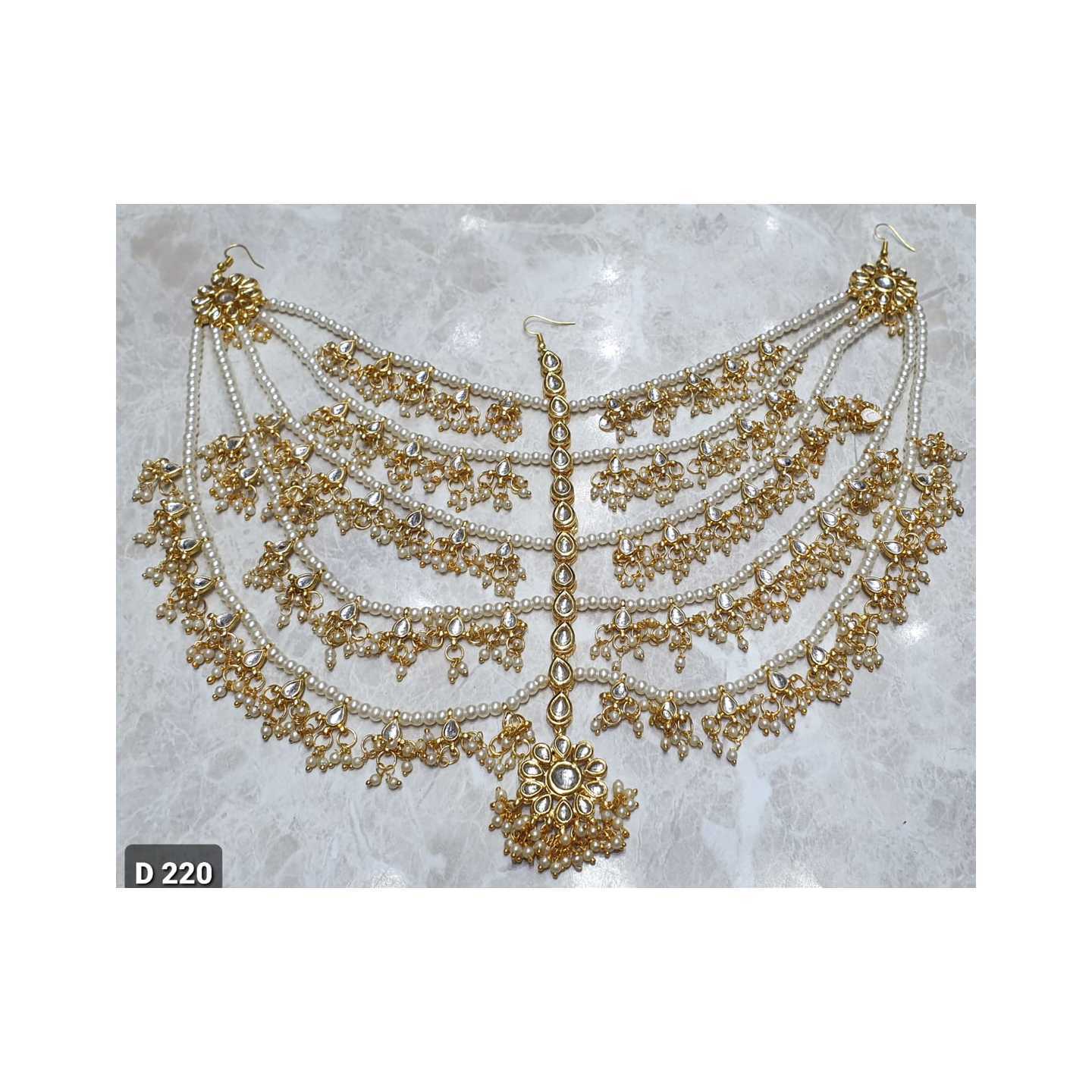 High Quality Kundan MathaPatti  With Golden & White Stone