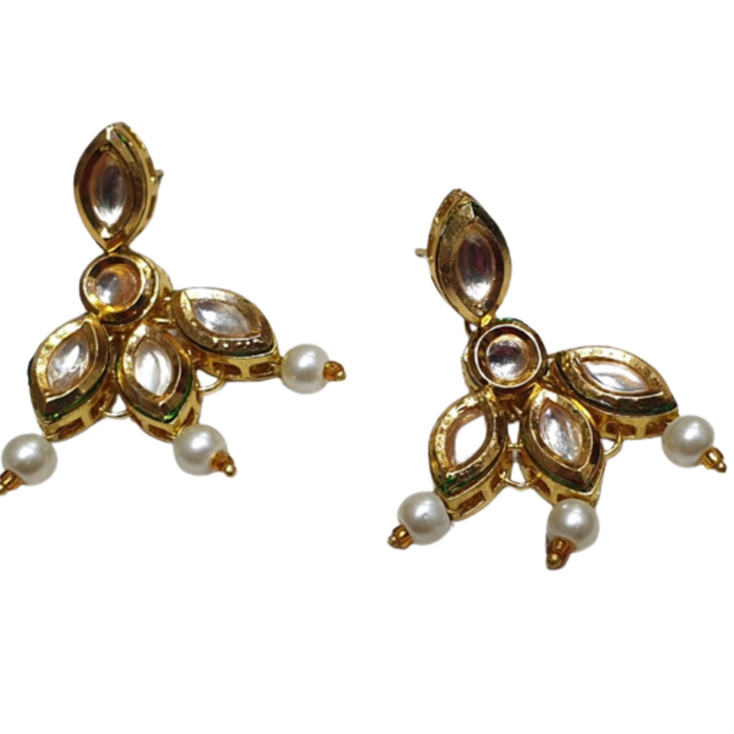 Gold Tone Kundan Earring White Onyx Pearls