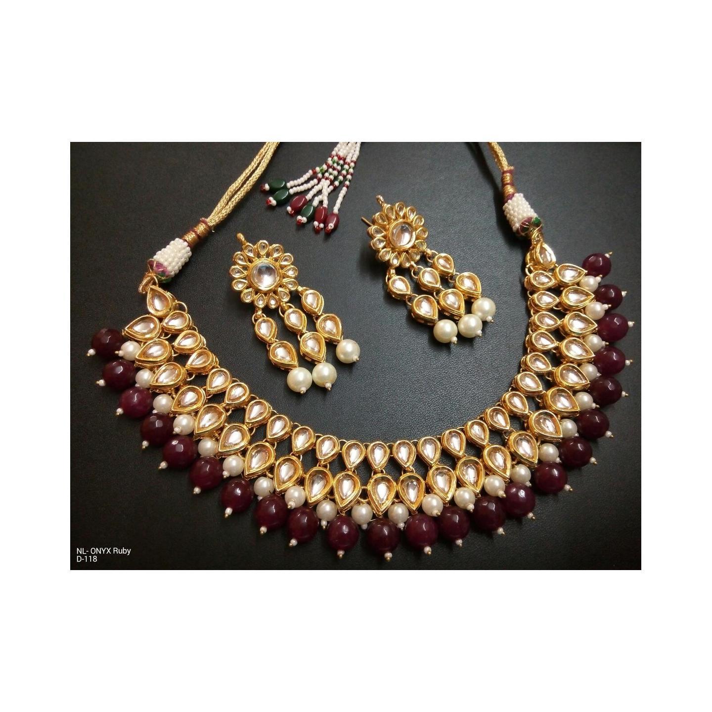Kundan Choker Necklace Set With Earring Ruby Onyx