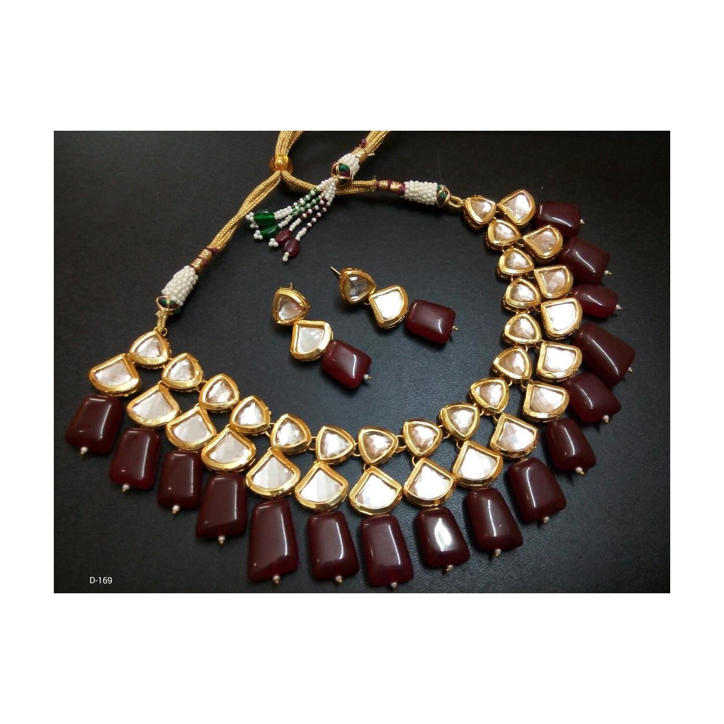 Kundan Necklace Set With Earring Maroon Onyx Stone