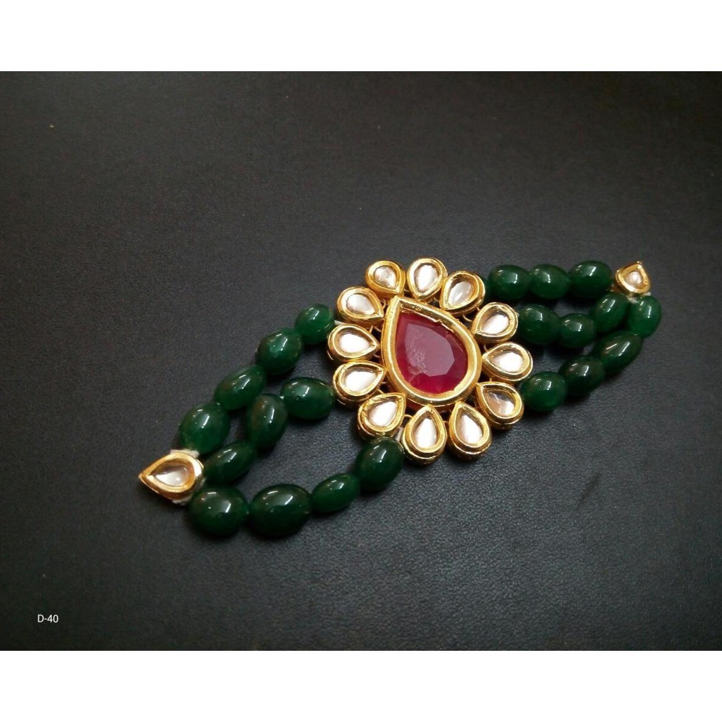 High Quality Kundan Bracelet Green Pearl 044