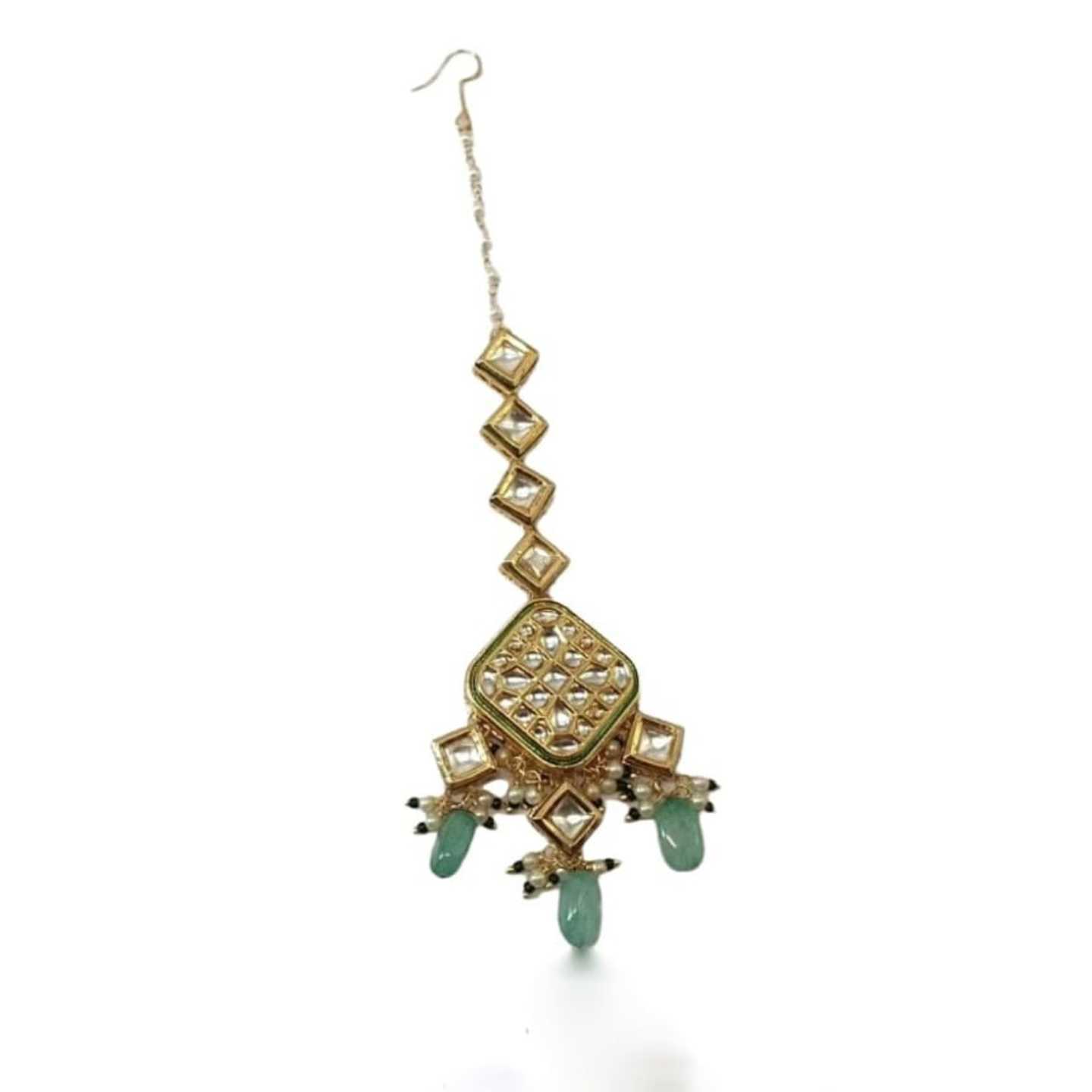 Green Gold Tone Kundan Tikka With Stone