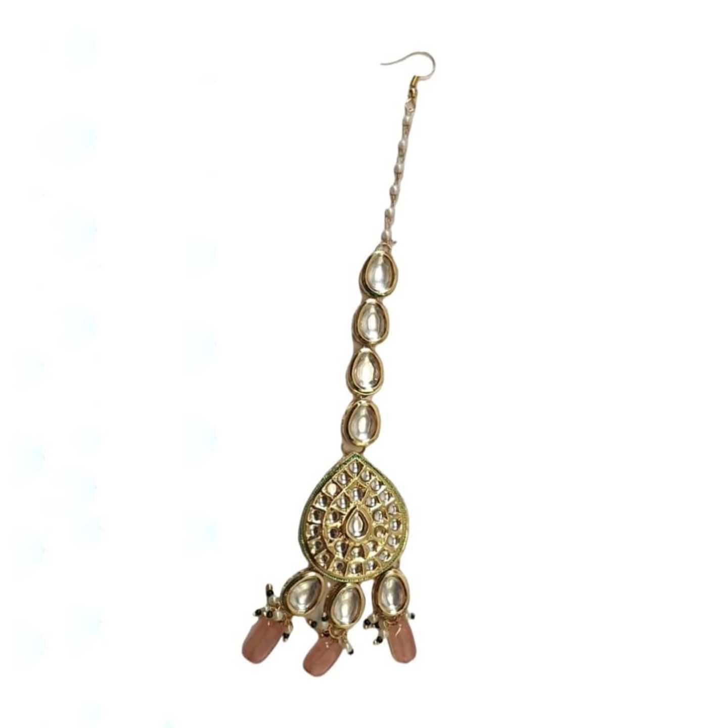 Peach Gold Tone Kundan Tikka 