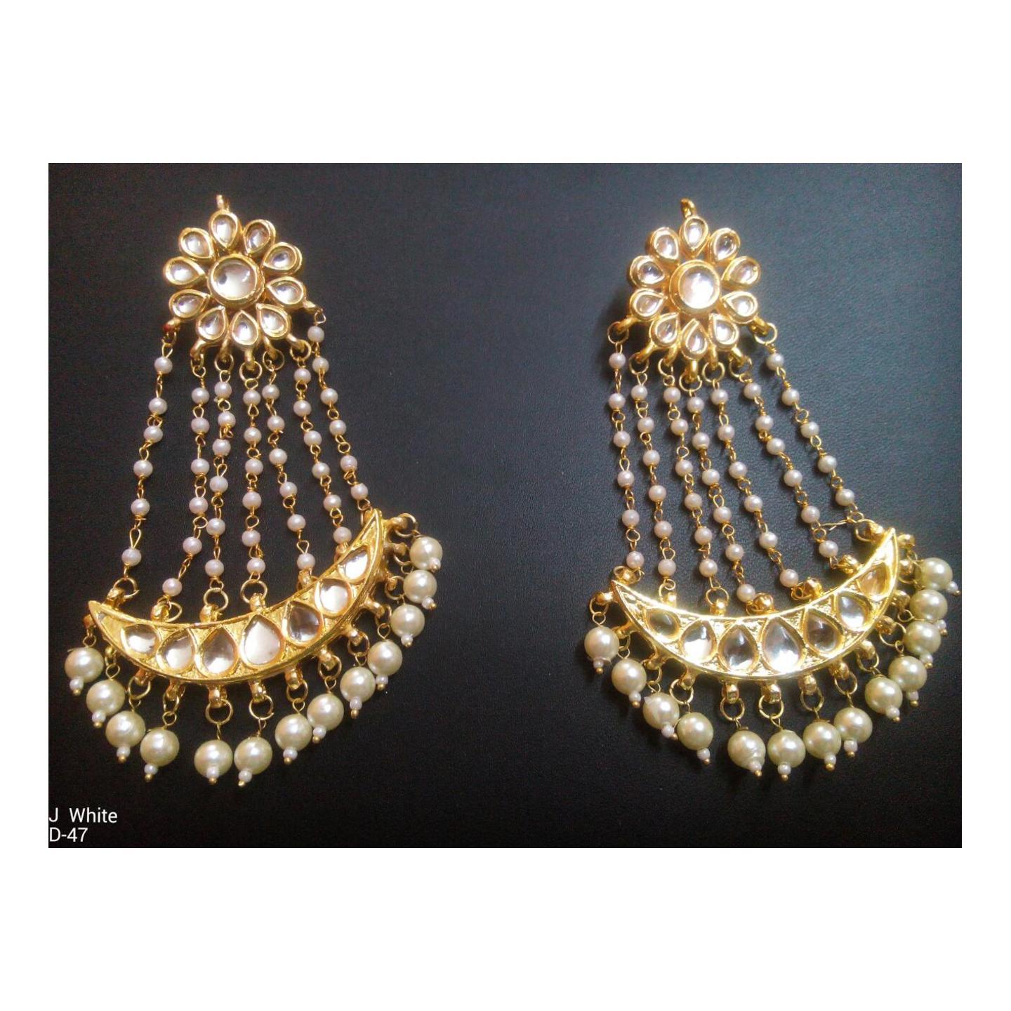 White Gold Tone Kundan Passa With Pearls