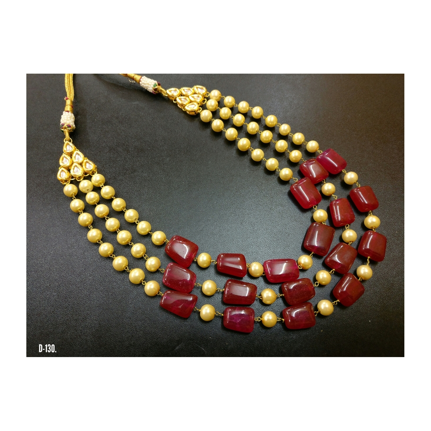 Kundan Triple Layer Necklace Set Maroon Onyx