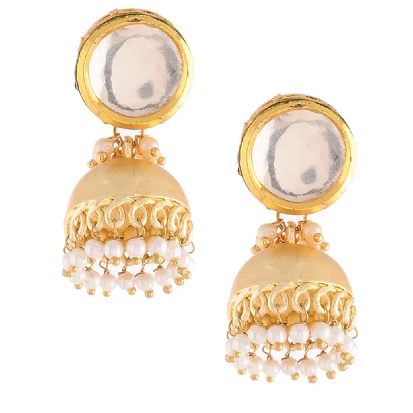 Gold Tone Kundan Earring Jhumki Earring With Pearls