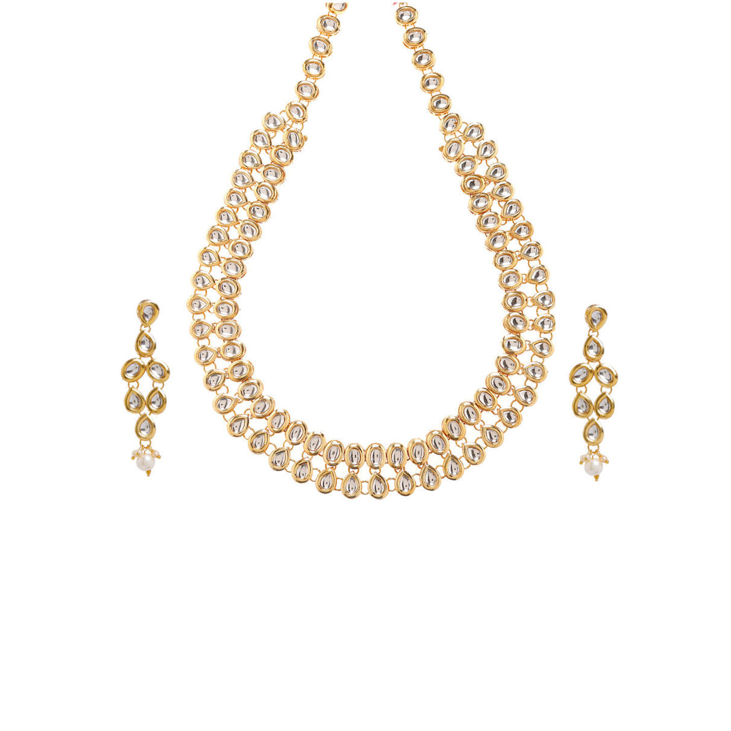 Classic Gold Tone Kundan Necklace with Earrings