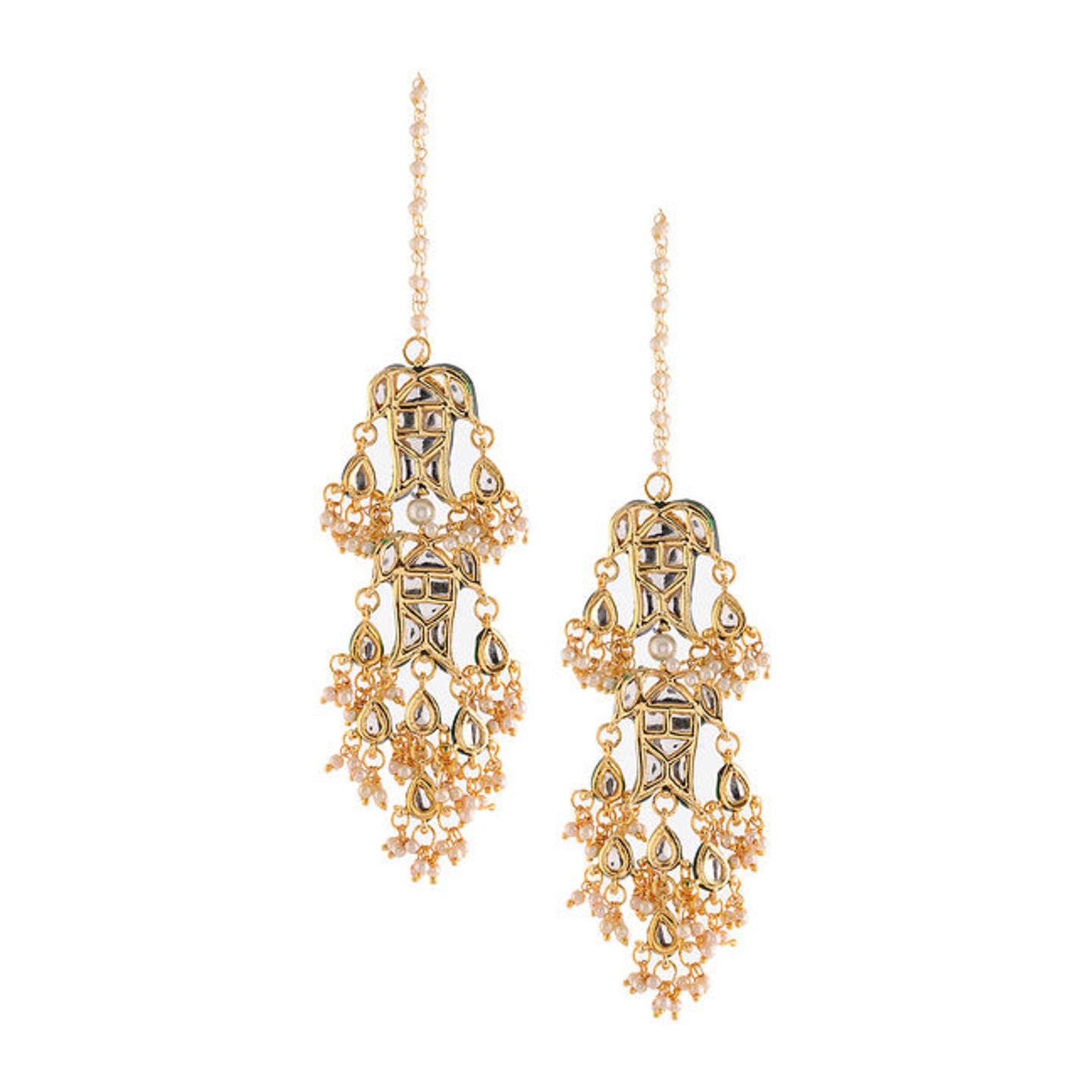 Gold Tone Kundan Earrings with Pearls
