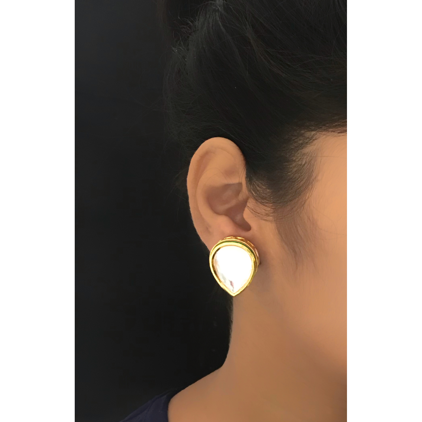 Gold Tone Kundan Inspired Teardrop Stud