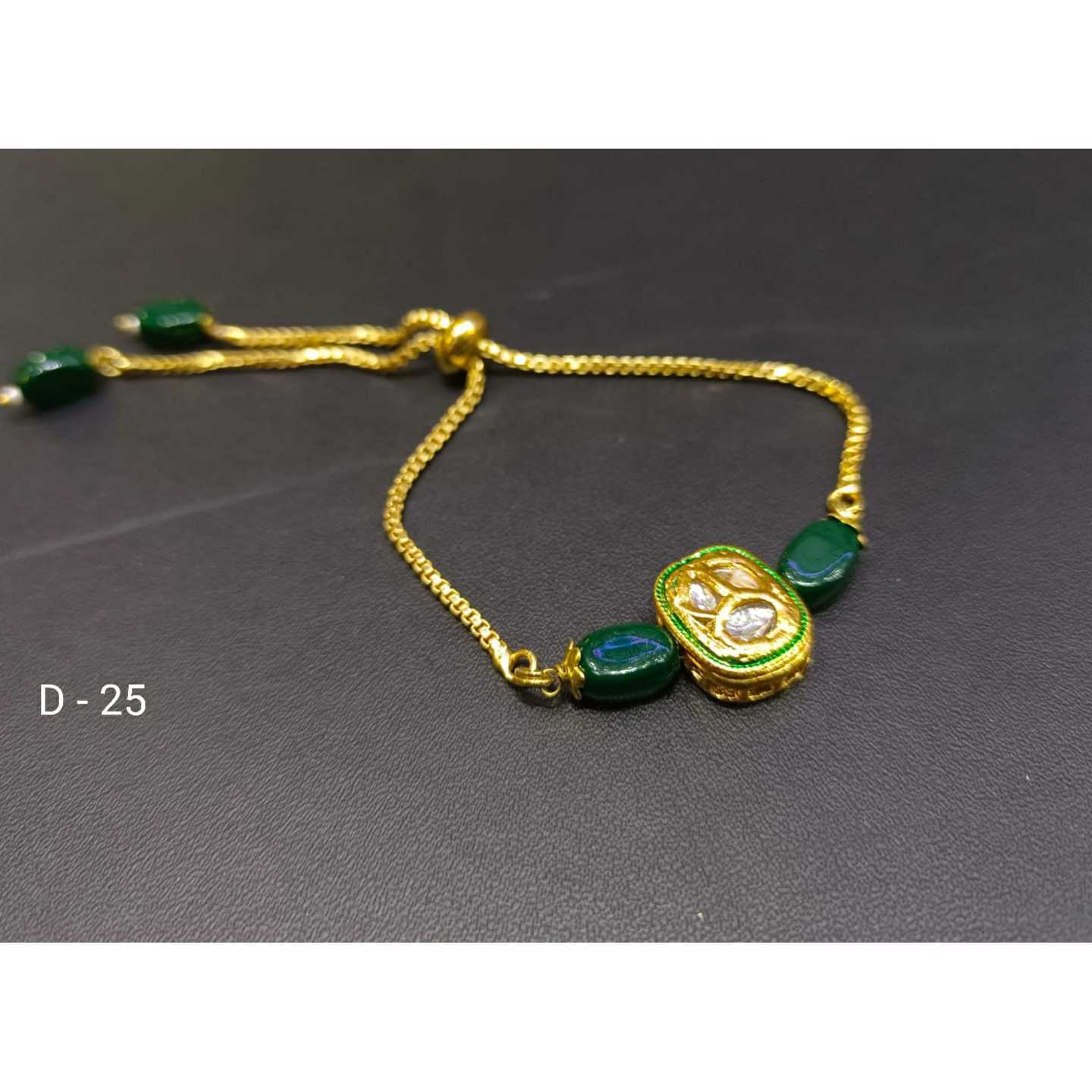 Green Gold Tone Kundan Bracelet Onyx Pearls