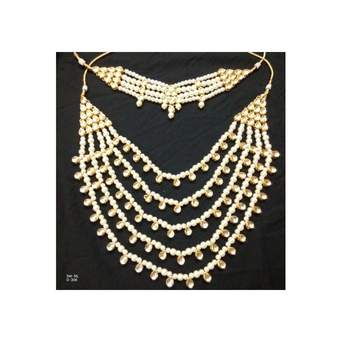 Multi Layer Kundan Choker Necklace White Pearl
