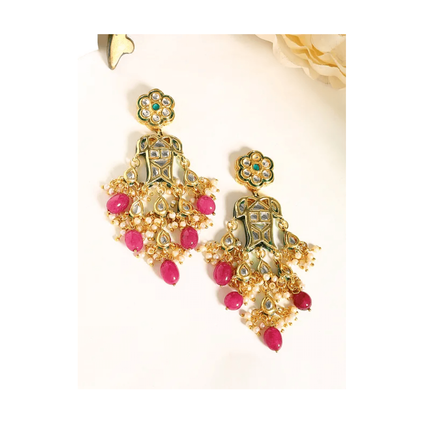 Pink Gold Tone Kundan Earring