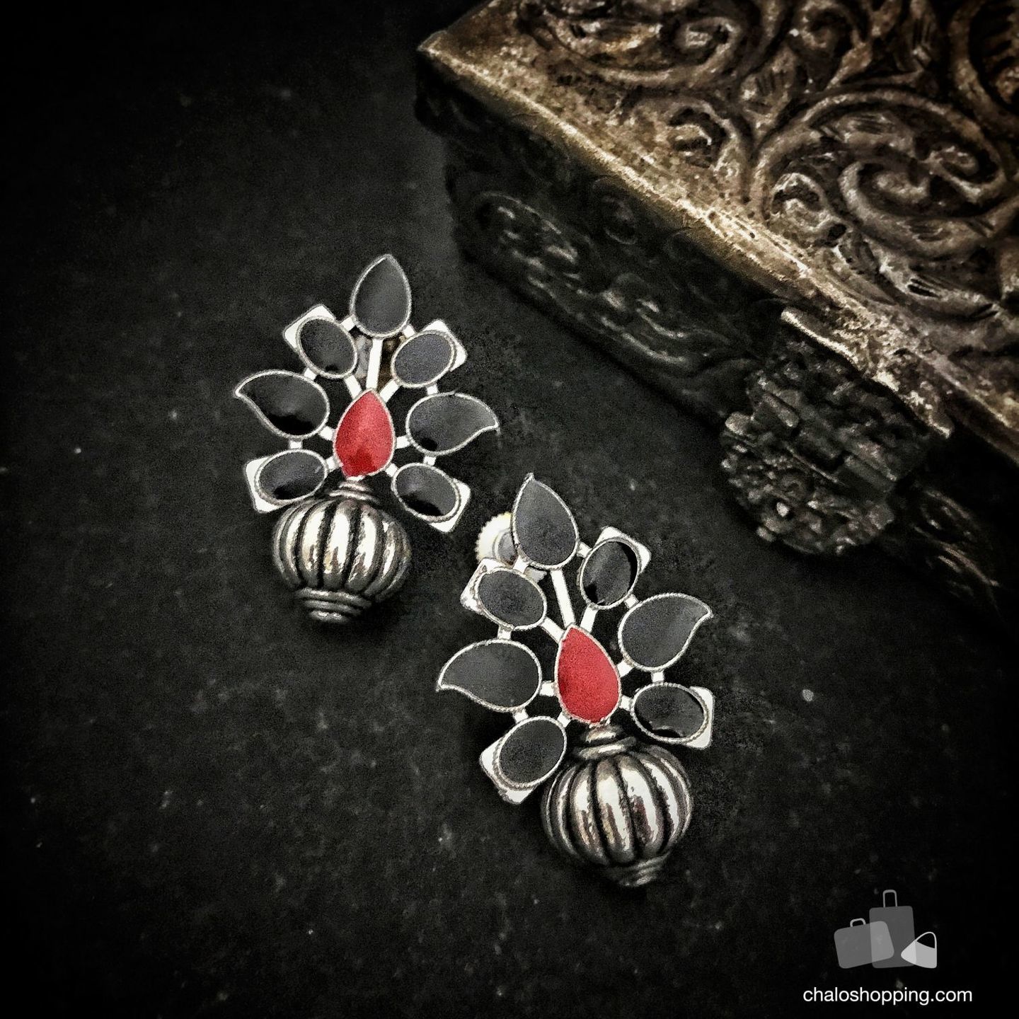 Kalash Tikal Black Meena Tribal Earrings
