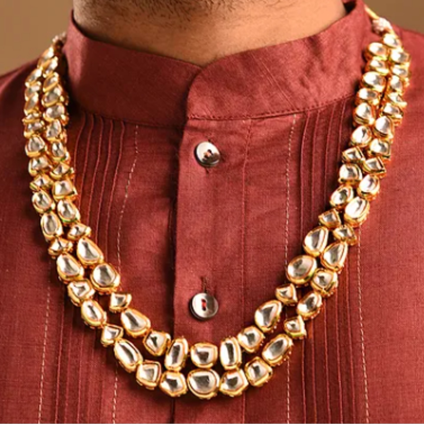 Gold Tone Kundan Necklace For Men