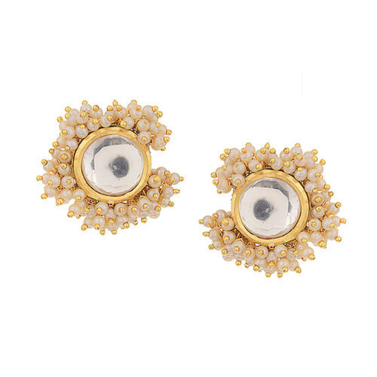 Gold Tone Kundan Earrings with Pearls