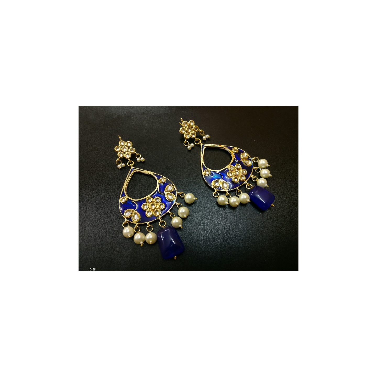 Kundan Earring 0192 Blue Mina & Stone