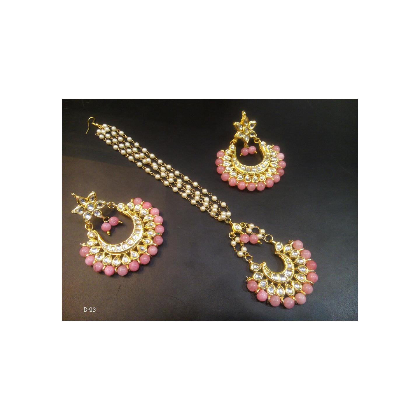 Kundan Earring Light Pink Onyx Peal