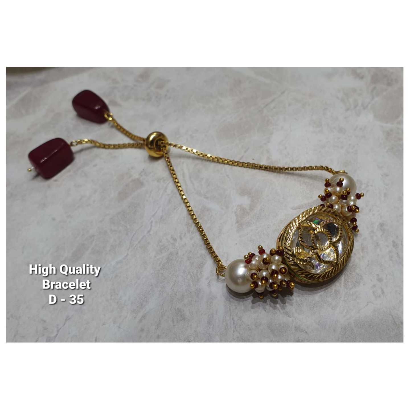 Onyx Stone Kundan Chain Bracelet  Maroon Red