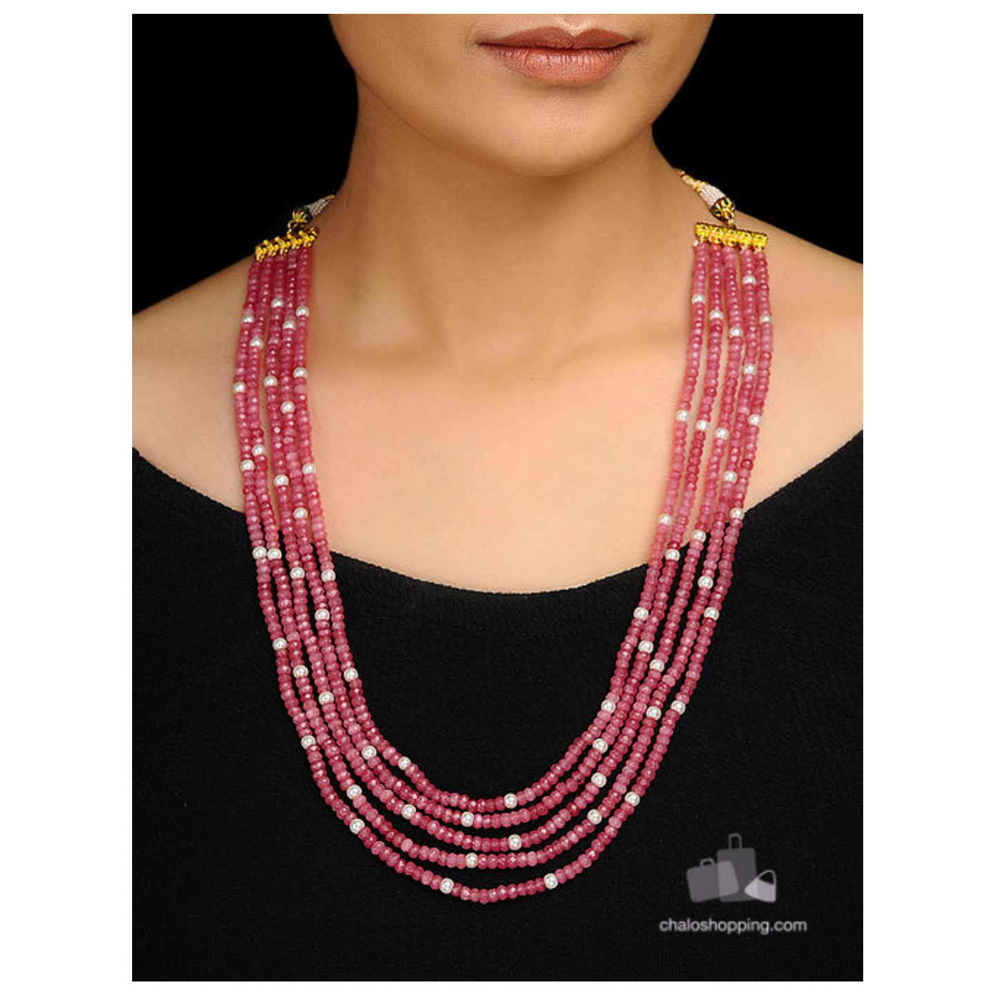 Multilayer Pink Onyx and Freshwater Pearl Necklace