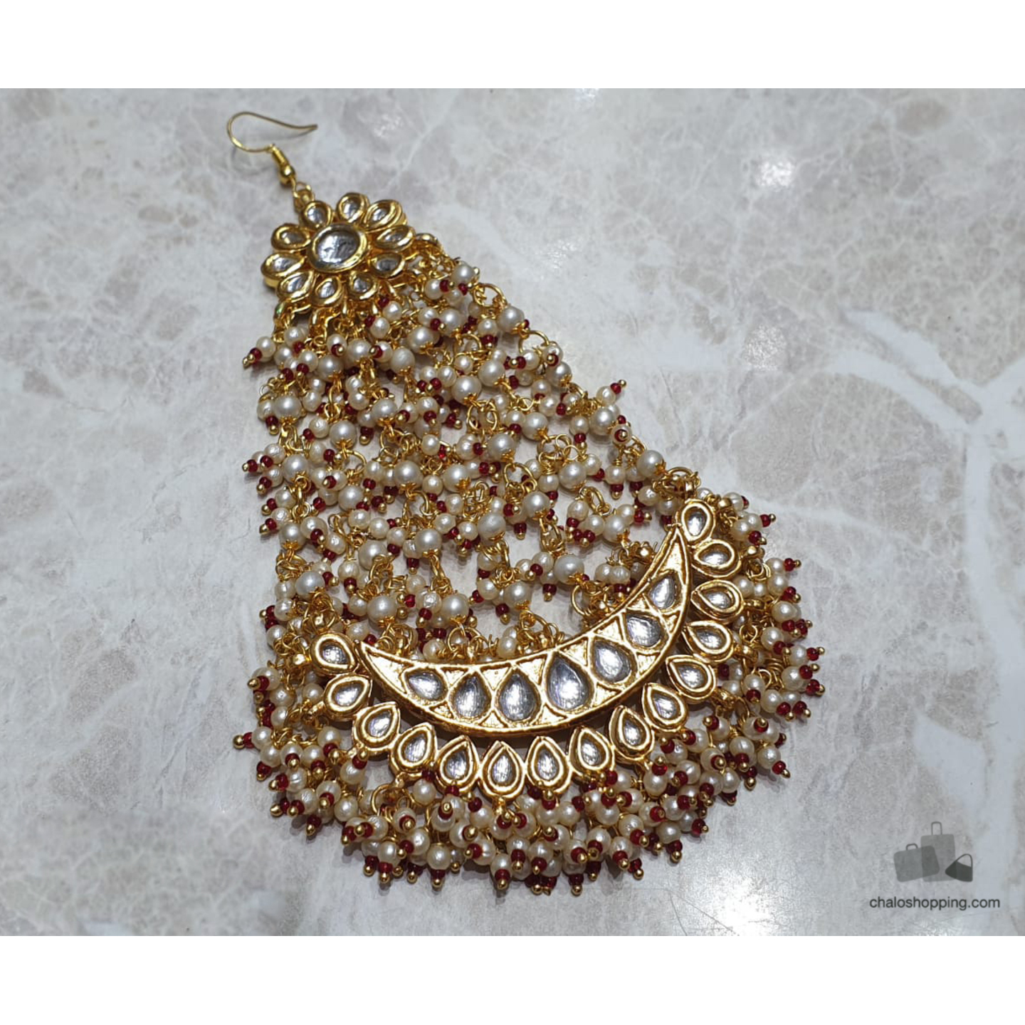 Kundan inspired Faux Pearl and Red Seed Bead Passa