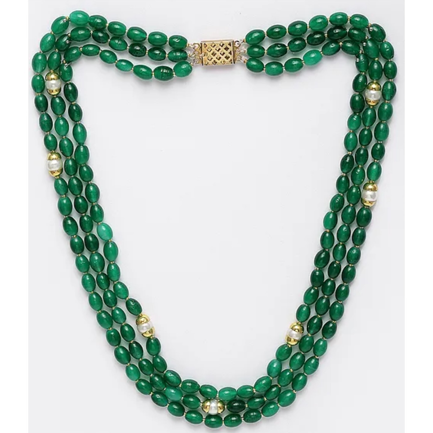 Green White Gold Tone Beaded Necklace 