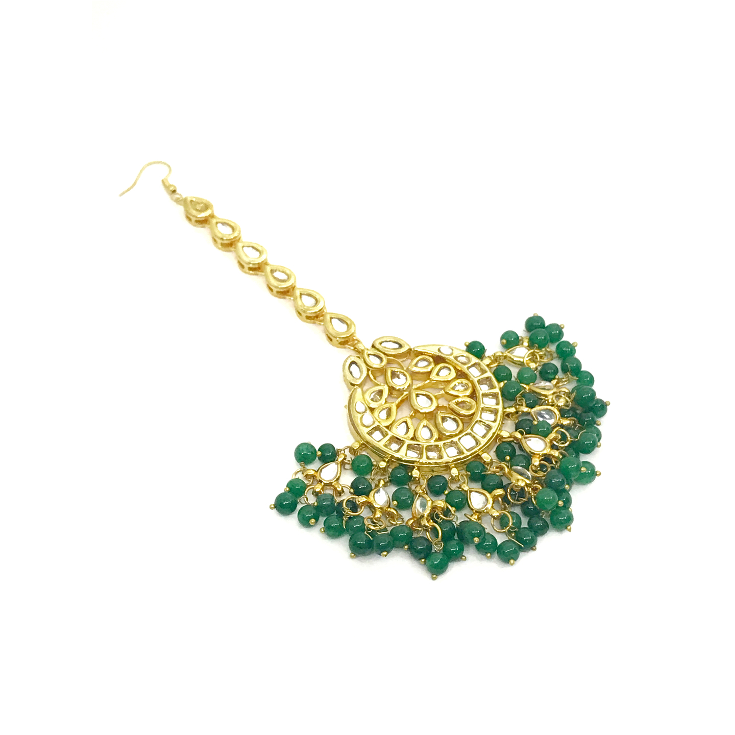 Green Stone Meenakari Kundan Maangtika