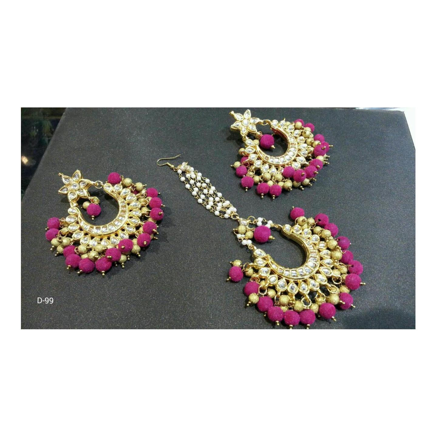 Kundan Earring Pink Onyx Pearl 050